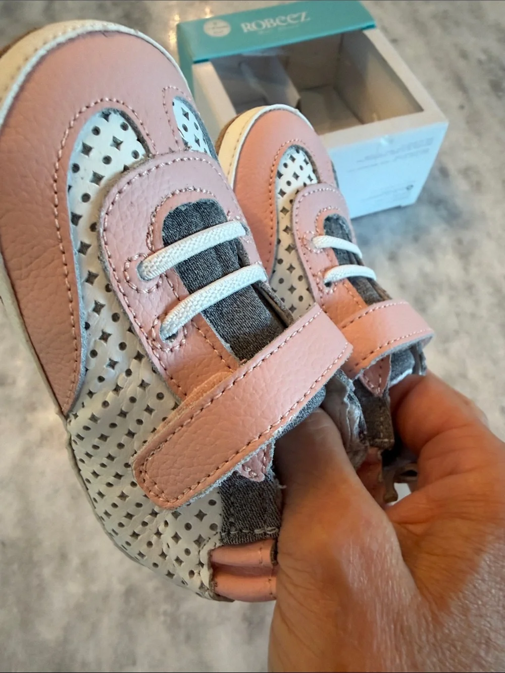 Robeez Pink and White Baby Walker Shoes